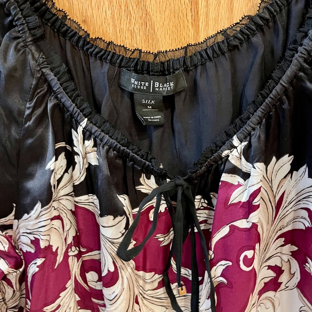 White House Black Market Black . Ecru, magenta blouson off shoulder blouse